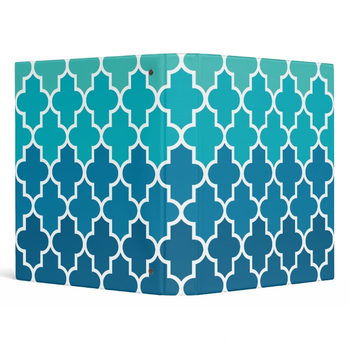 Aqua Ombre Quatrefoil Vinyl Binders