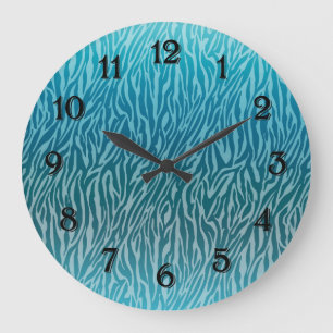 Aqua Ombre Zebra Print Large Clock