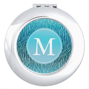 Aqua Ombre Zebra Print monogram Mirror For Makeup