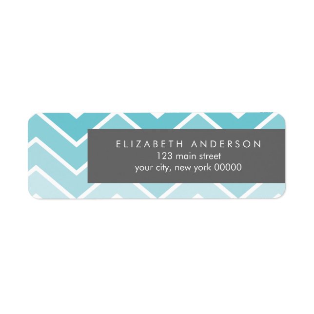 Aqua Ombre Zig Zag Chevron Pattern Label (Front)