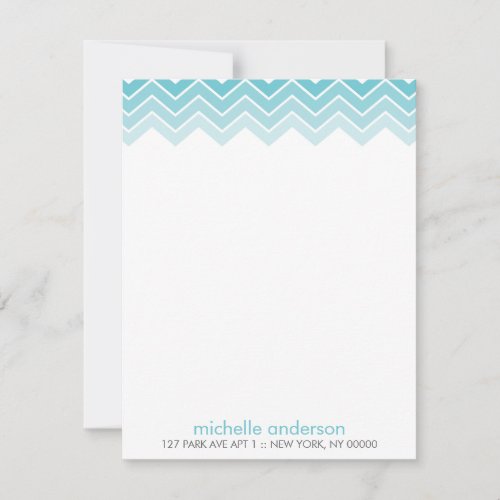 Aqua Ombre Zig Zag Chevron Pattern Note Cards Announcement