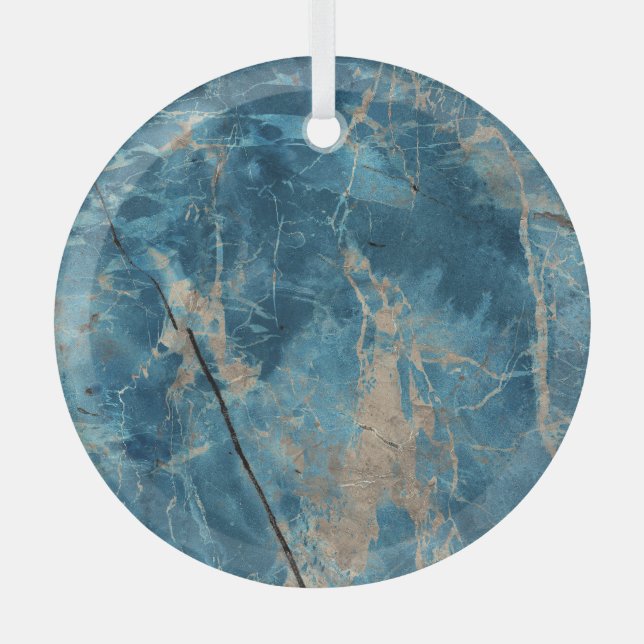 Aqua Onyx Marble: High-Resolution Design. Glass Ornament (Front)