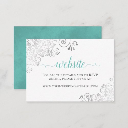 Aqua or Cyan  Silver Lace White Wedding Website Enclosure Card