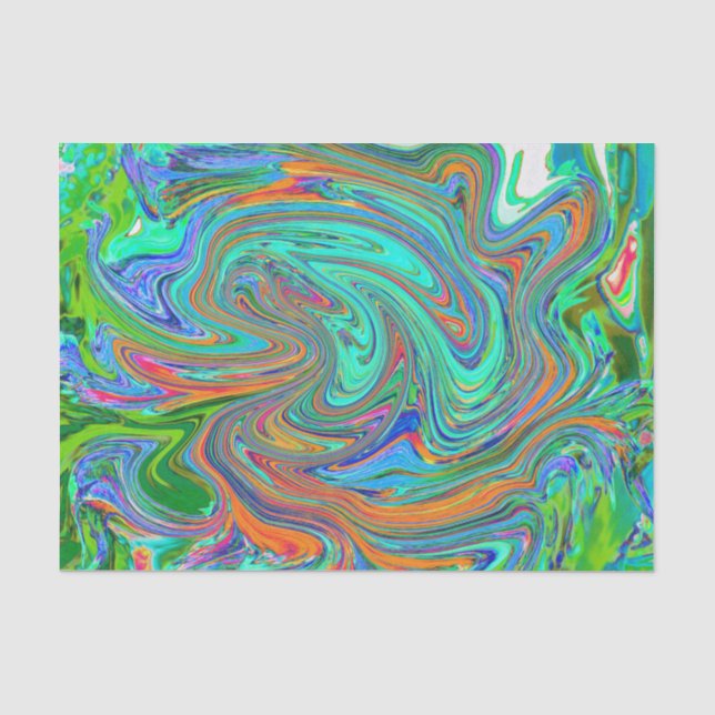 Aqua, Orange and Green Groovy Abstract Retro Art Tissue Paper (Front)