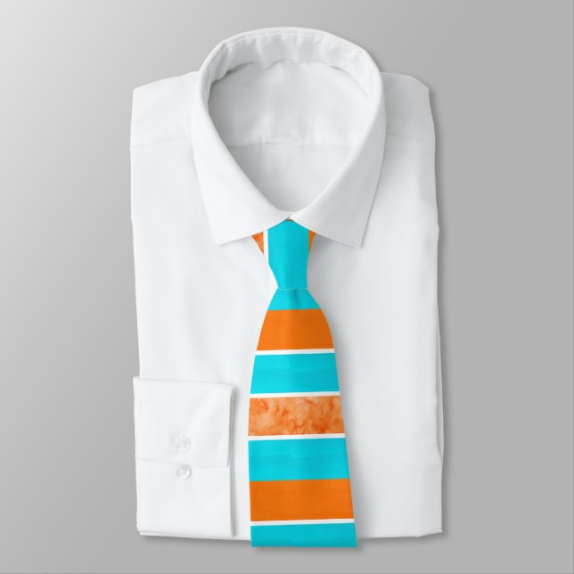 Aqua Orange Bold Stripes Neck Tie (Tied)
