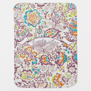 Aqua Orange Coral Plum Floral Chalkboard Swaddle Blanket