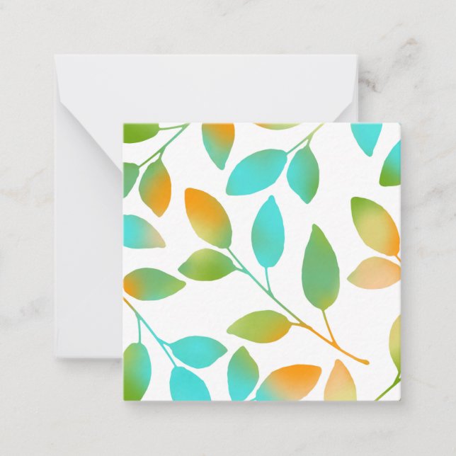 Aqua Orange Green Leaves Note Card (Front)