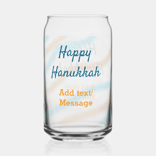 Aqua orange happy Hanukkah add name text message Can Glass