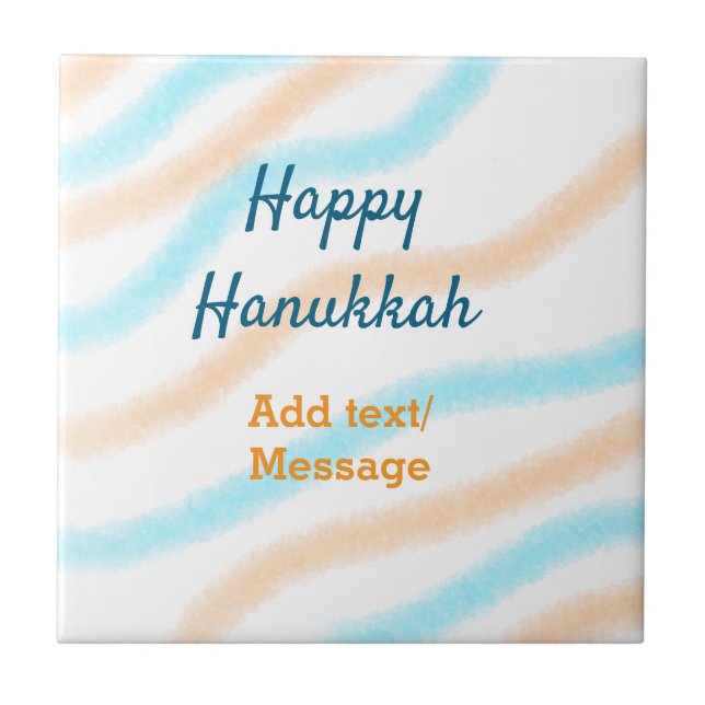 Aqua orange happy Hanukkah add name text message Ceramic Tile (Front)