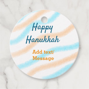 Aqua orange happy Hanukkah add name text message Favor Tags