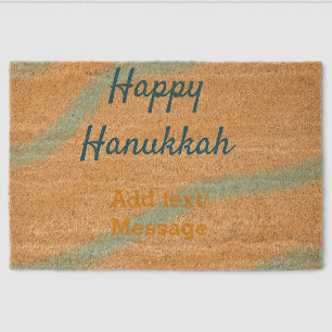 Aqua orange happy Hanukkah add name text message Fiber Doormat