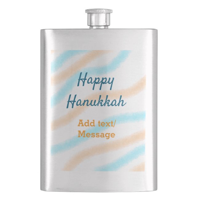 Aqua orange happy Hanukkah add name text message Flask (Front)