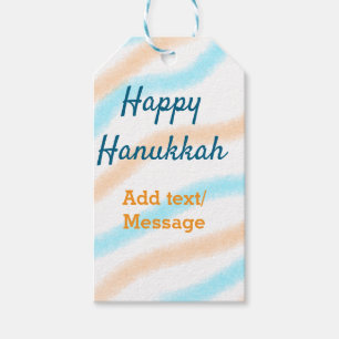 Aqua orange happy Hanukkah add name text message Gift Tags