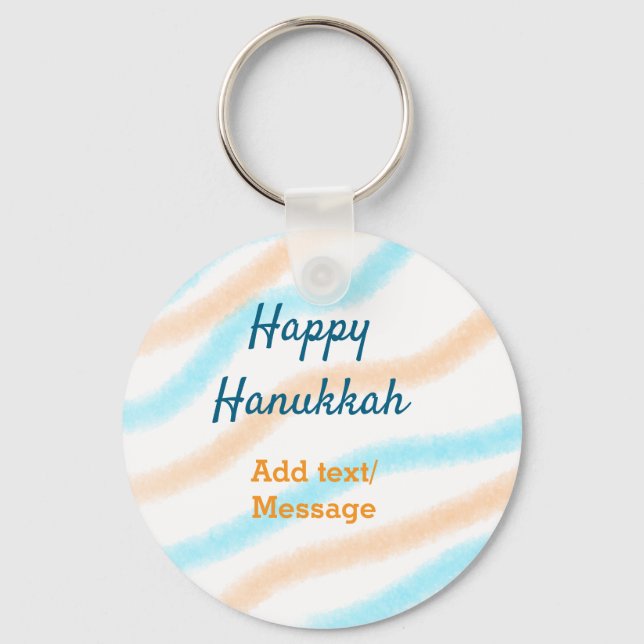 Aqua orange happy Hanukkah add name text message Keychain (Front)