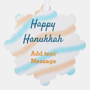 Aqua orange happy Hanukkah add name text message Ornament Card