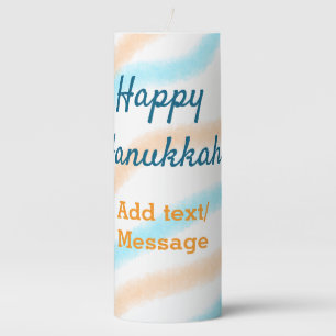 Aqua orange happy Hanukkah add name text message Pillar Candle