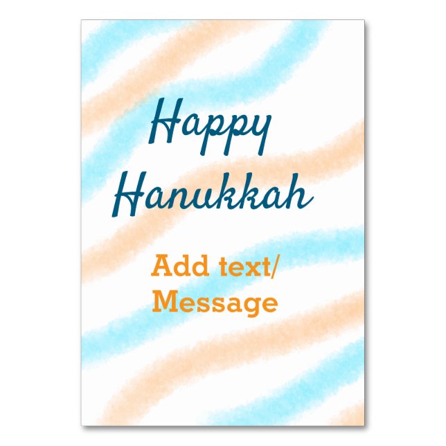 Aqua orange happy Hanukkah add name text message Table Number (Front)