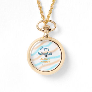 Aqua orange happy Hanukkah add name text message Watch