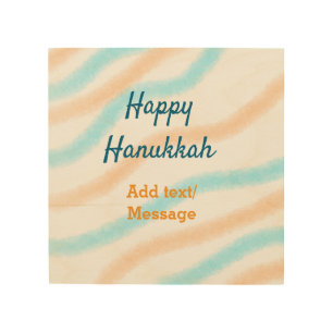 Aqua orange happy Hanukkah add name text message Wood Wall Art