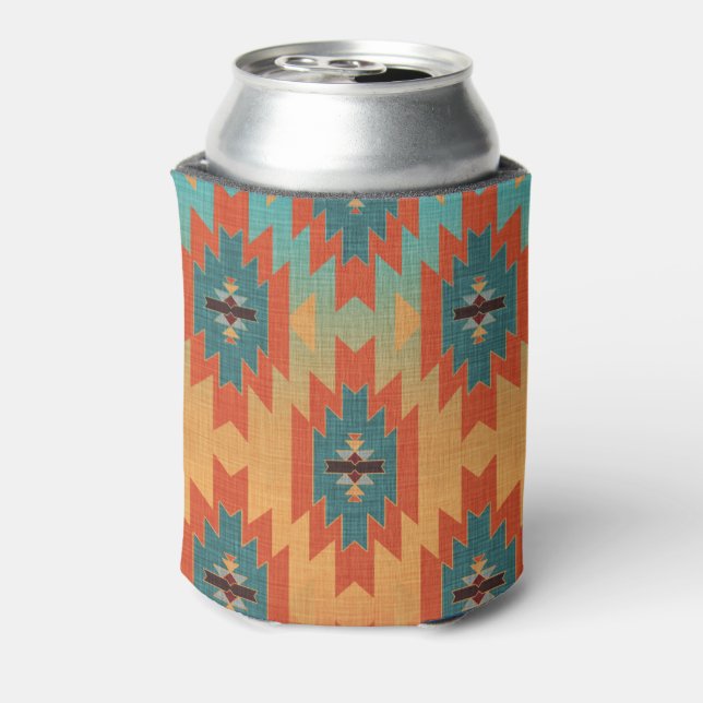 Aqua, Orange Ombre Southwestern Style Can Cooler (Can Back)