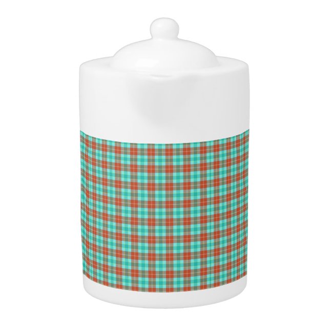 aqua orange plaid teapot (Front)