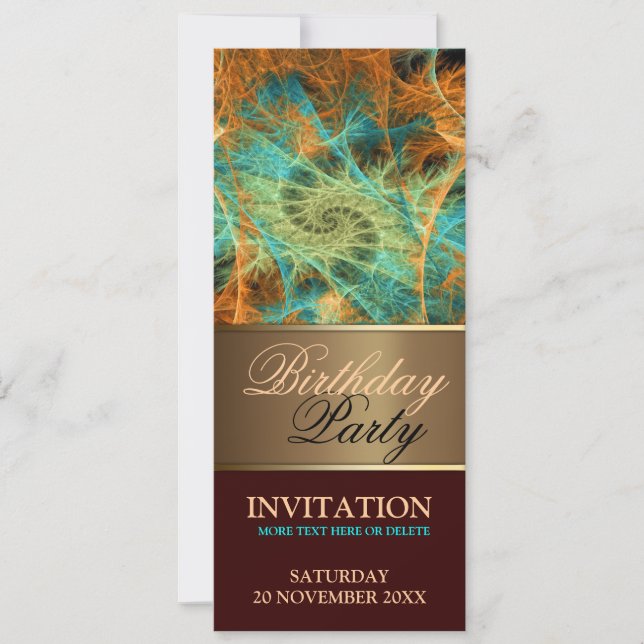 Aqua Orange Swirl Birthday Party Invitation (Front)