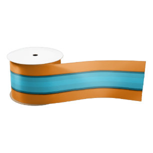 Aqua Orange Wide Stripes Satin Ribbon