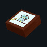 Aqua Owl Illustration Keepsake Box<br><div class="desc">Custom keepsake box features a beautiful vector illustration of an owl perched on a tree branch.</div>