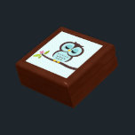 Aqua Owl Illustration Keepsake Box<br><div class="desc">Custom keepsake box features a beautiful vector illustration of an owl perched on a tree branch.</div>
