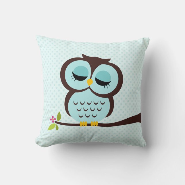 Aqua Owl Throw Pillow (Front)
