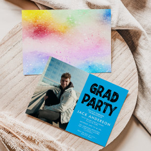Aqua Paint Photo Graduation Party  Invitation