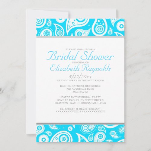 Aqua Paisley Bridal Shower Invitations