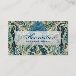 Aqua Paisley Fine Vintage Floral Pattern Business Card