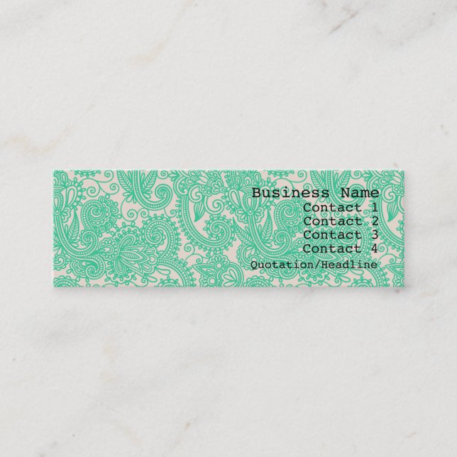 Aqua Paisley Pattern Modern Skinny Business Card (Front)