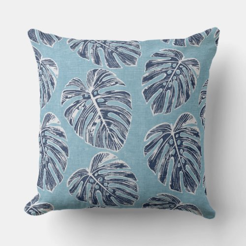 Aqua Palm Leaves Throw Pillow