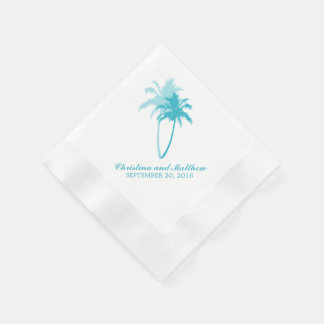 Aqua Palm Trees Beach Wedding Paper Napkins