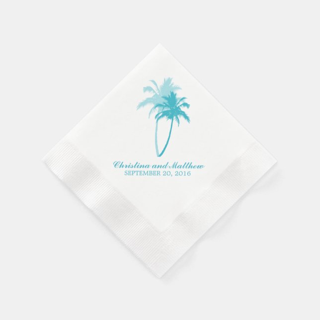 Aqua Palm Trees Beach Wedding Paper Napkins (Corner)