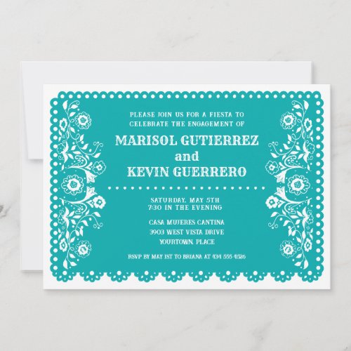 Aqua Papel Picado Cinco de Mayo Engagement Party Invitation