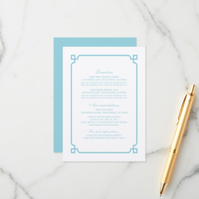 Aqua Paradise Deco Chic Wedding Info Card (Front/Back In Situ)