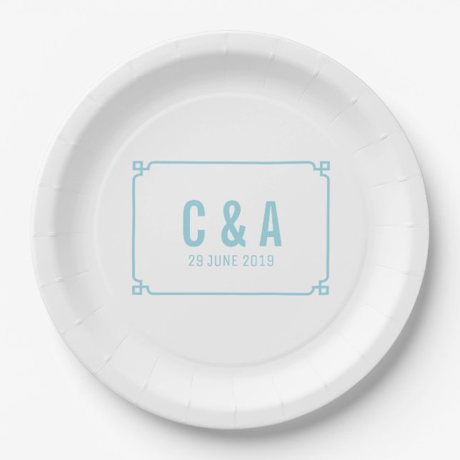 Aqua Paradise Deco Chic Wedding Paper Plates (Front)