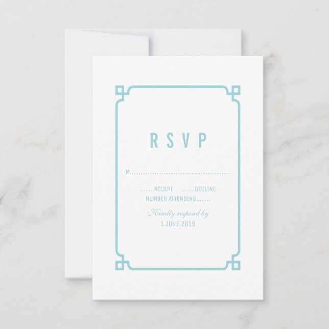 Aqua Paradise Deco Chic Wedding RSVP Card (Front)