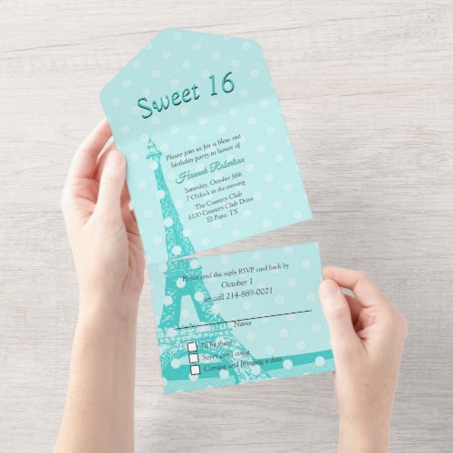 Aqua Paris Themed Sweet 16 All In One Invitation