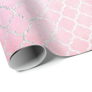 Aqua Pastel Ombre Silver  Pink Quatrefoil Wrapping Paper