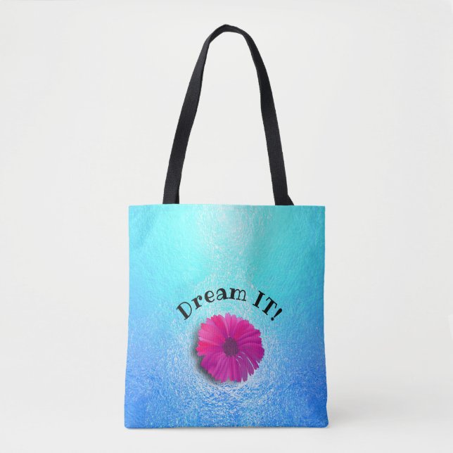 Aqua Pattern with hot Fuchsia Vivid Flower Tote Bag (Front)