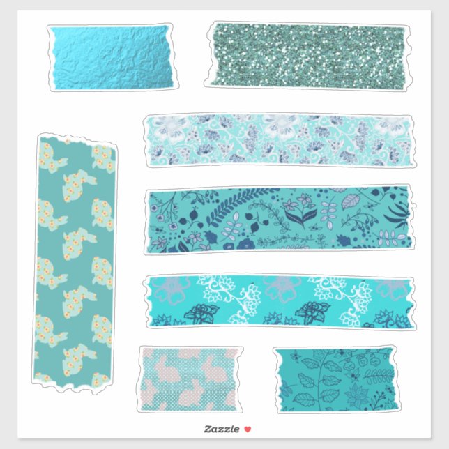 Aqua Patterns Huge Tape Strips Collage Fun Sticker (Sheet)