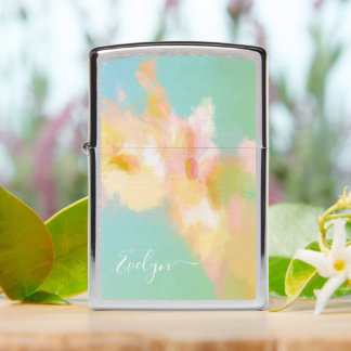 Aqua, Peach and Pink Abstract Painting with Name Zippo Lighter