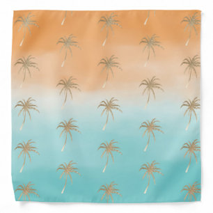 Aqua Peach Gold Tropical Palm Trees Ombre    Bandana