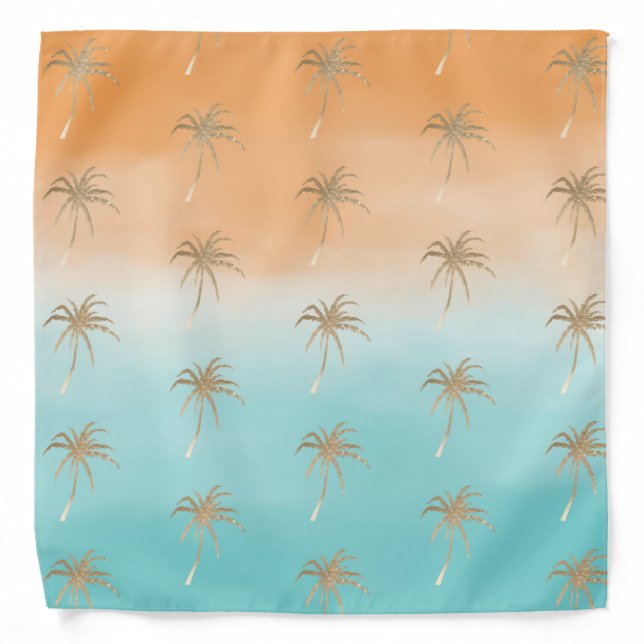 Aqua Peach Gold Tropical Palm Trees Ombre    Bandana (Front)
