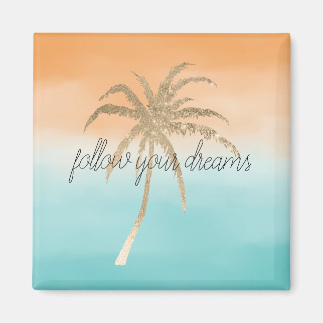 Aqua Peach Gold Tropical Palm Trees Ombre       Magnet (Front)