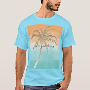 Aqua Peach Gold Tropical Palm Trees Ombre    T-Shirt